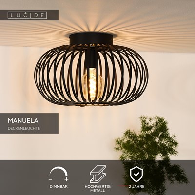 Lucide MANUELA - Deckenleuchte - Ø 39,5 cm - 1xE27 - Schwarz
